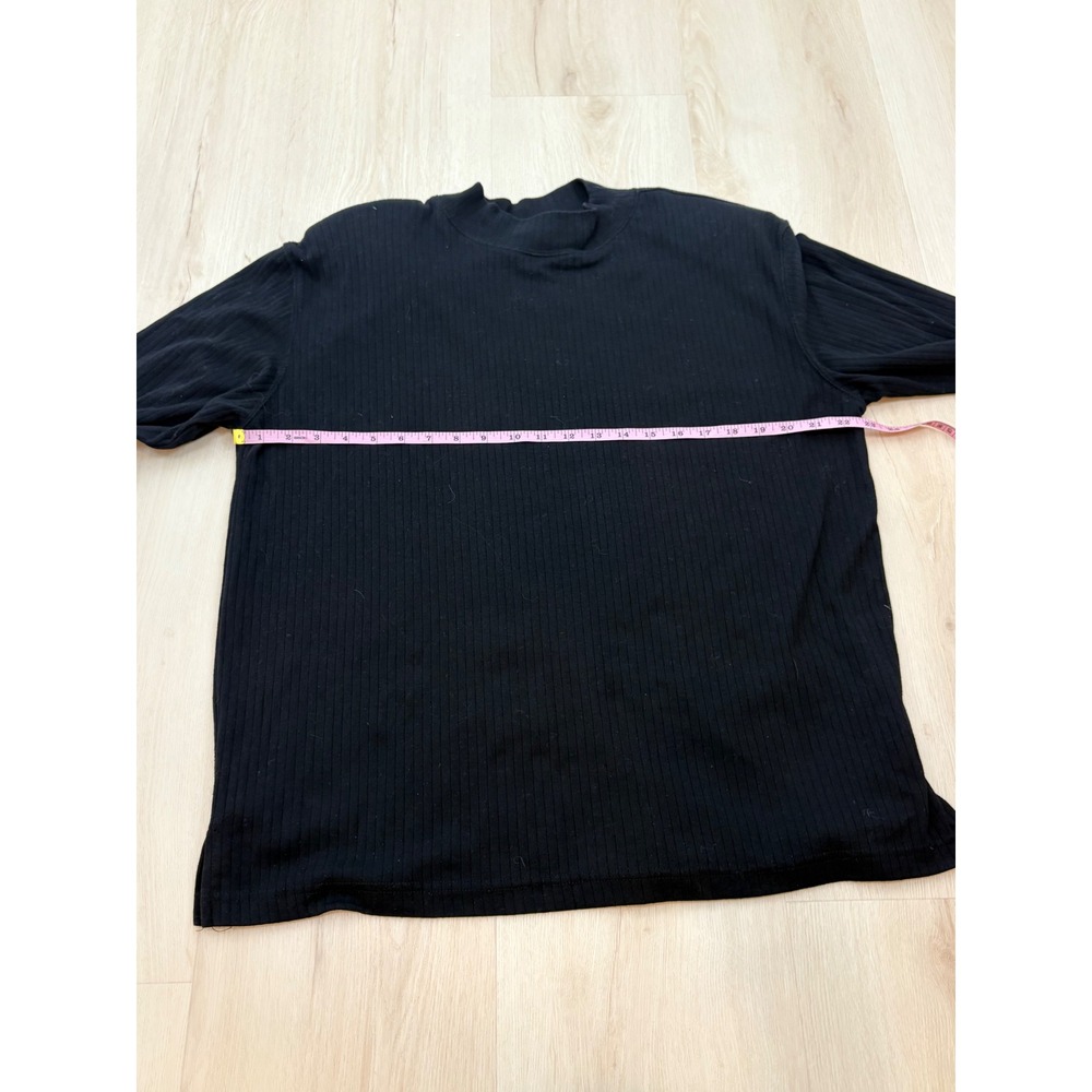 Dressbarn Ribbed Mock Neck Top Women 14/16 Black Long Sleeve Side Slit Basics - Picture 6 of 10
